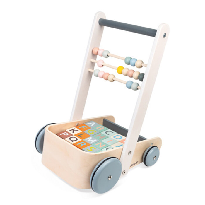 Janod Houten speelgoed - Buggy, Duwkar blokken abc - Sweet Cocoon