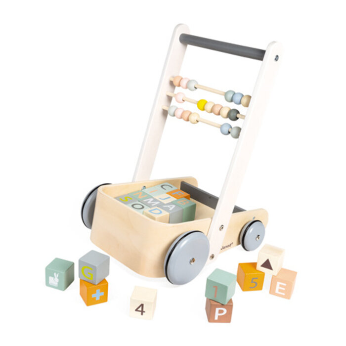 Janod Houten speelgoed - Buggy, Duwkar blokken abc - Sweet Cocoon