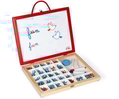 Janod School/magneetbordkoffer 4 in 1 - kleine letters leren