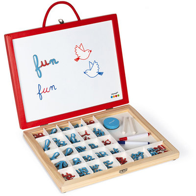 Janod School/magneetbordkoffer 4 in 1 - kleine letters leren