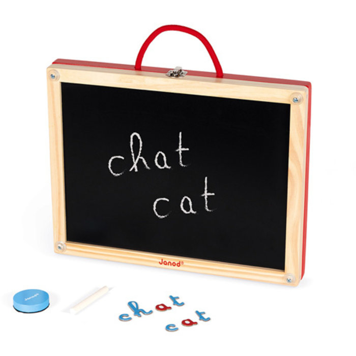 Janod School/magneetbordkoffer 4 in 1 - kleine letters leren