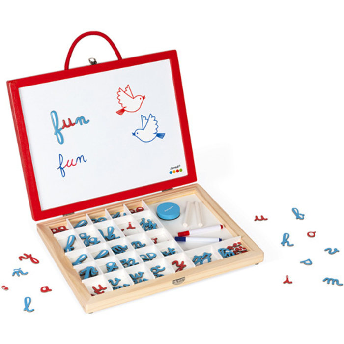 Janod School/magneetbordkoffer 4 in 1 - kleine letters leren