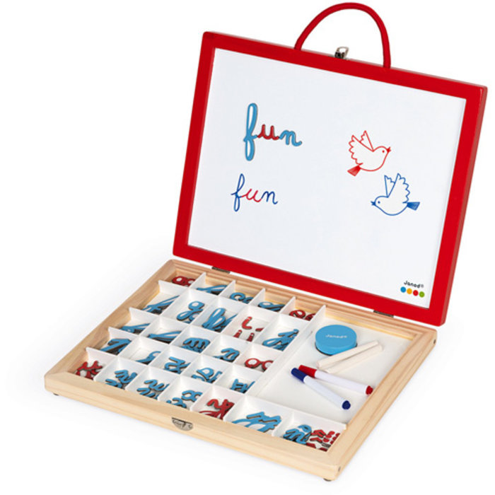 Janod School/magneetbordkoffer 4 in 1 - kleine letters leren
