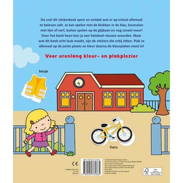 Deltas Kleur- en stickerboek met woordjes - op school (3-5 jaar)