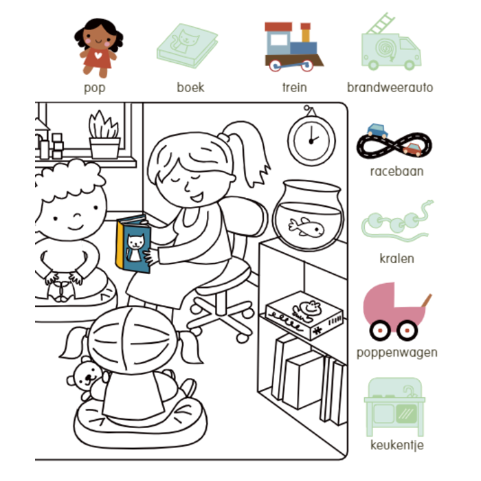 Deltas Kleur- en stickerboek met woordjes - op school (3-5 jaar)