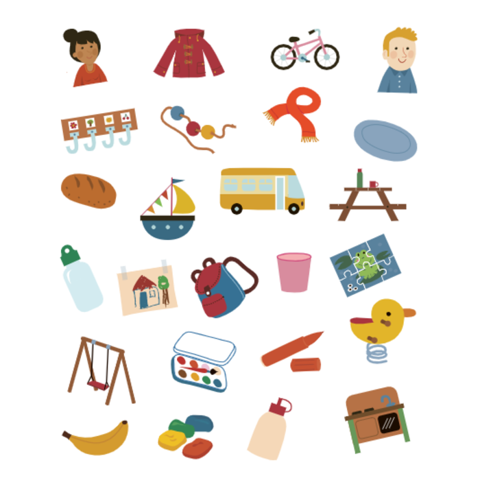 Deltas Kleur- en stickerboek met woordjes - op school (3-5 jaar)