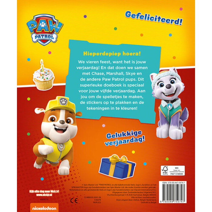 Deltas - Paw Patrol Verjaardagsboek - Paw Patrol Hoera, 5 jaar