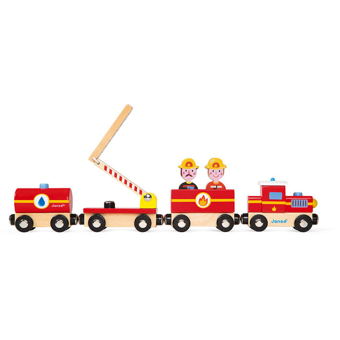 Janod Houten trein brandweer - magnetisch