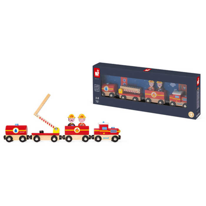 Janod Houten trein brandweer - magnetisch