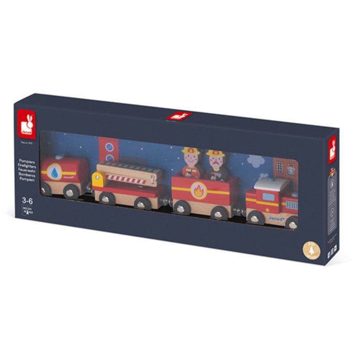 Janod Houten trein brandweer - magnetisch
