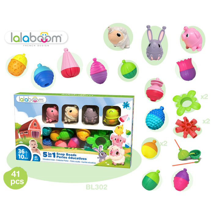 Lalaboom Educatieve kralen en accessoires - boerderij (41 stuks) 4 dieren