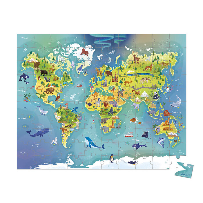 Janod Puzzelkoffer - de Wereld (100 stukjes)