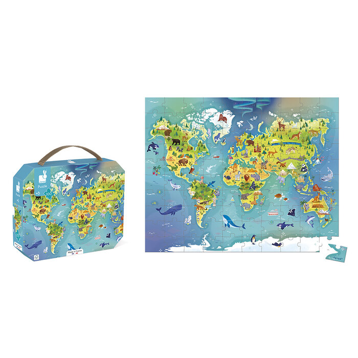 Janod Puzzelkoffer - de Wereld (100 stukjes)