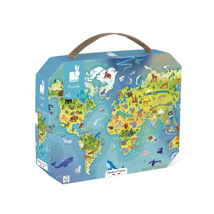 Janod Puzzelkoffer - de Wereld (100 stukjes)