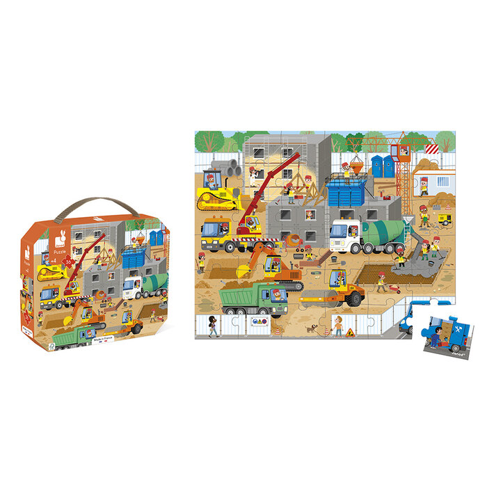 Janod Puzzelkoffer - op de Bouwplaats (36 stukjes)