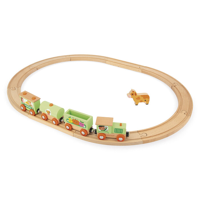 Janod Houten trein  (magnetisch) boerderij met rails