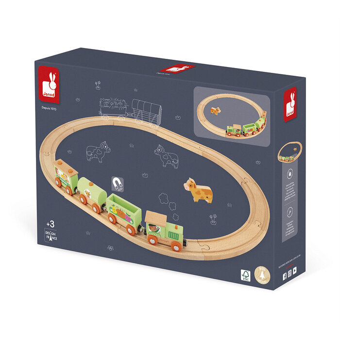 Janod Houten trein  (magnetisch) boerderij met rails