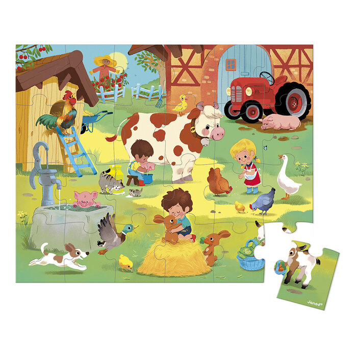 Janod Puzzelkoffer - op de boerderij (24 stukjes)