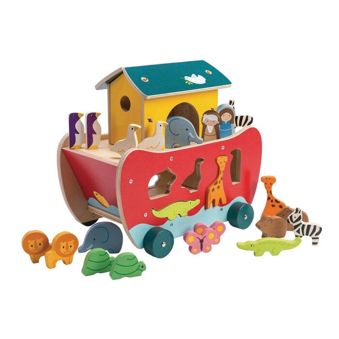 Tender Leaf Toys Houten speelgoed - vormensorteerboot - de ark van Noah