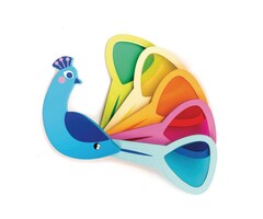 Tender Leaf Toys Houten speelgoed - pauw met gekleurde vensterveren