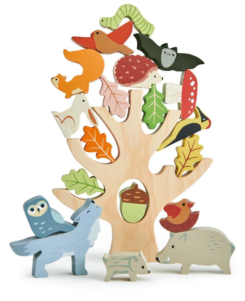 Theoretisch gewoon ik ben gelukkig Tender Leaf, Houten speelgoed - evenwichtsspel - stapelboom bosdieren -  Educatief Speelgoed
