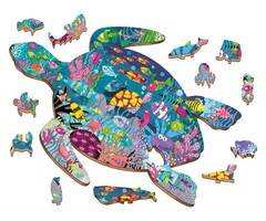 Ludattica Houten puzzel - oceaan in de vorm van een schildpad  (48 stuks incl 12 vormen)