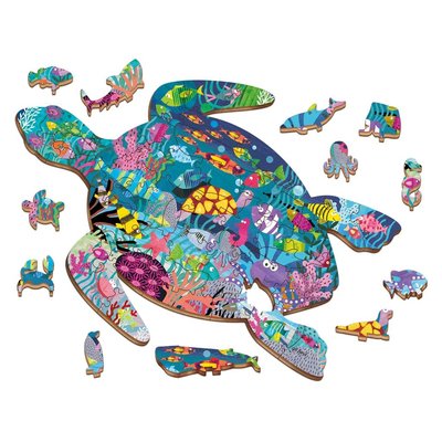 Ludattica Houten puzzel - oceaan in de vorm van een schildpad (48 stuks incl 12 vormen)
