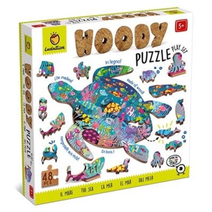 Ludattica Houten puzzel - oceaan in de vorm van een schildpad (48 stuks incl 12 vormen)