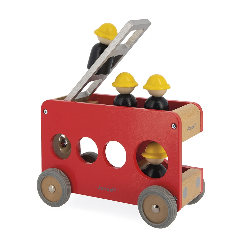 Een deel Signaal Plakken Janod, Houten speelgoed - brandweerauto, stille, rubberen wielen, 2+ -  Educatief Speelgoed