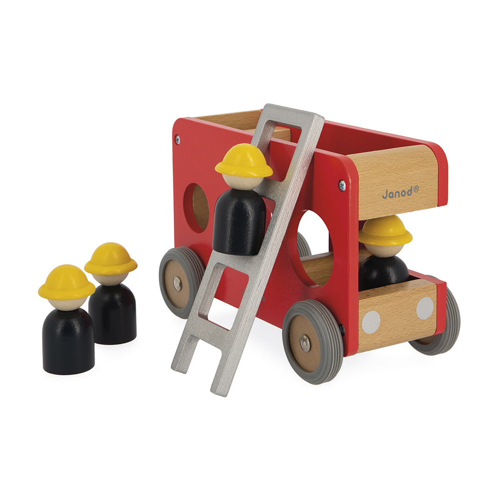 Een deel Signaal Plakken Janod, Houten speelgoed - brandweerauto, stille, rubberen wielen, 2+ -  Educatief Speelgoed