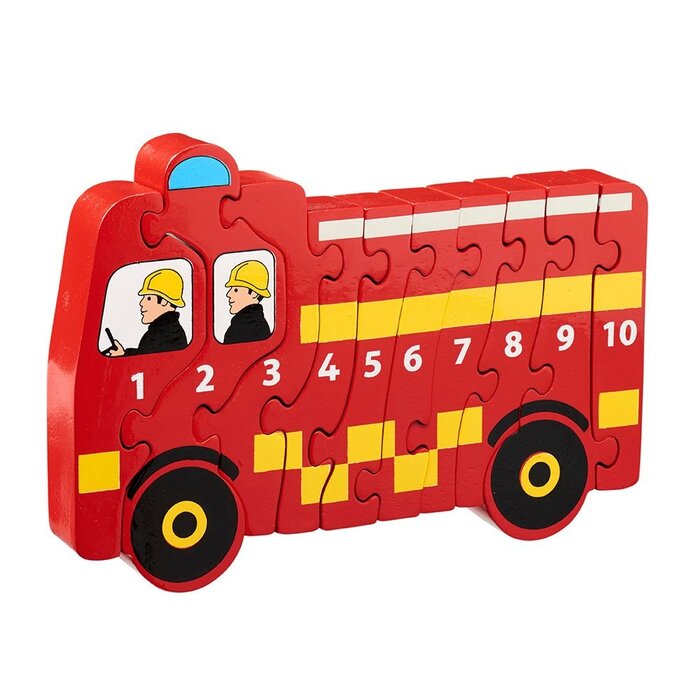 Lanka Kade Cijfer houten puzzel - 1 tot 10 brandweerauto (10 stuks)