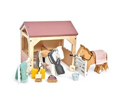 Tender Leaf Toys Houten speelgoed - Paardenstal met 2 pony's en accessoires