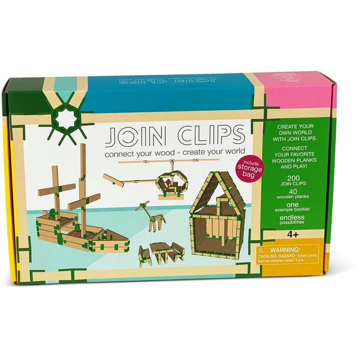 JOIN CLIPS Basis, Home editie - 200 clips + 40 houten (bouw)plankjes + speel-opbergkleed
