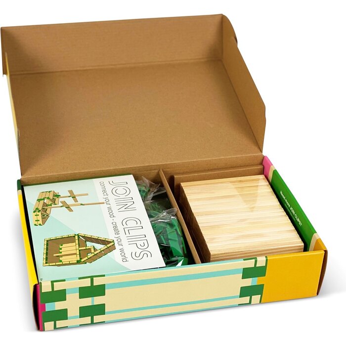 JOIN CLIPS Basis, Home editie - 200 clips + 40 houten (bouw)plankjes + speel-opbergkleed