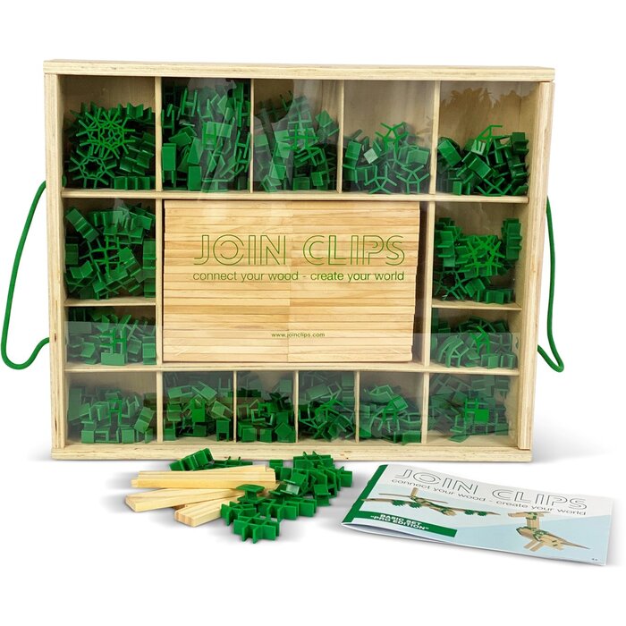 JOIN CLIPS Basis, Pro editie - 400 clips + 80 houten (bouw)plankjes + speel-opbergkleed