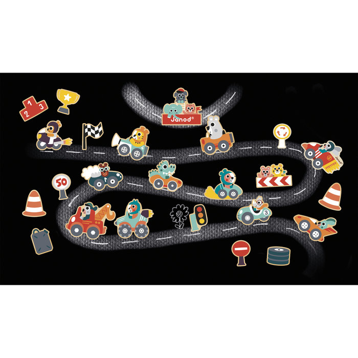 Janod Magneetset hout - auto's - 24-delig