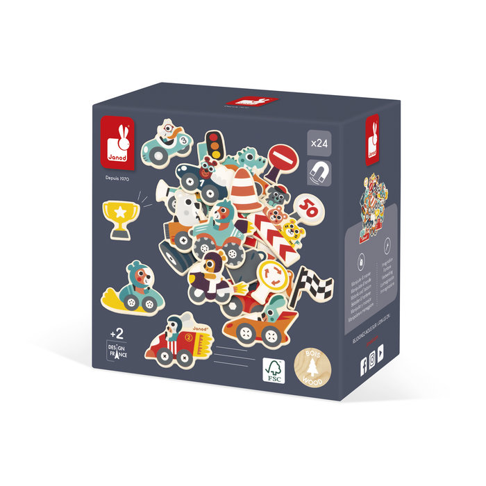 Janod Magneetset hout - auto's - 24-delig