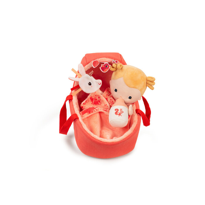 Lilliputiens Stoffen babypop  Lena speelset, met (reis)wieg en accessoires