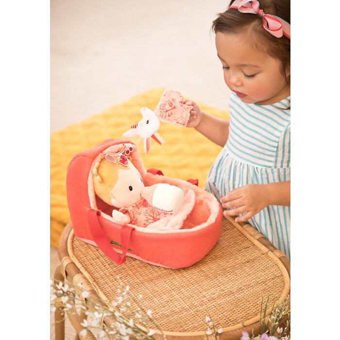 Lilliputiens Stoffen babypop  Lena speelset, met (reis)wieg en accessoires