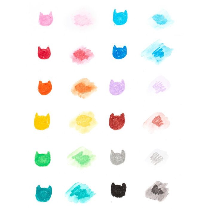 Ooly Gelwaskrijtjes 2 in 1, kleuren en aquarellen - kat parade, 12 stuks