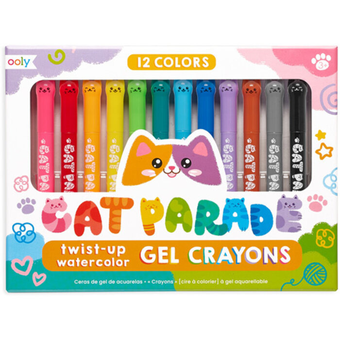 Ooly Gelwaskrijtjes 2 in 1, kleuren en aquarellen - kat parade, 12 stuks