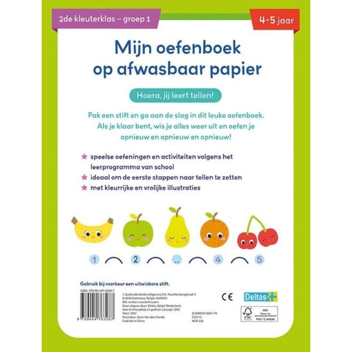 Deltas Mijn oefenboek op afwasbaar papier - eerste telspelletjes (4-5 jaar, groep 1)