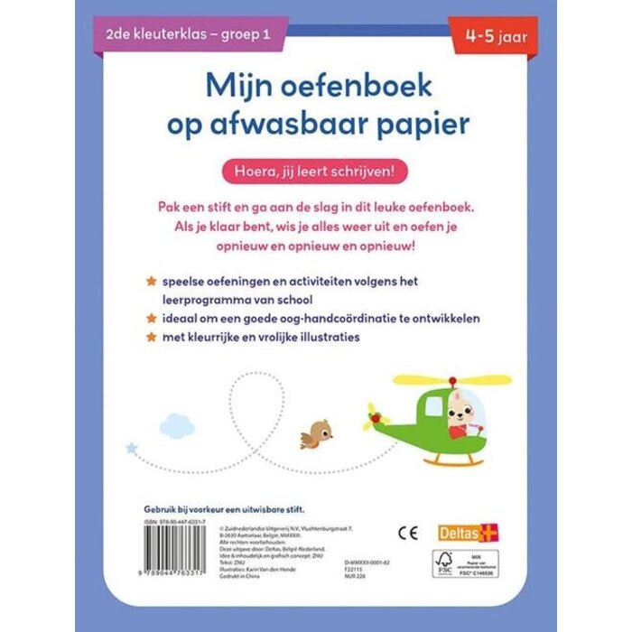 Deltas Mijn oefenboek op afwasbaar papier - eerste schrijfspelletjes (4-5 jaar, groep 1)