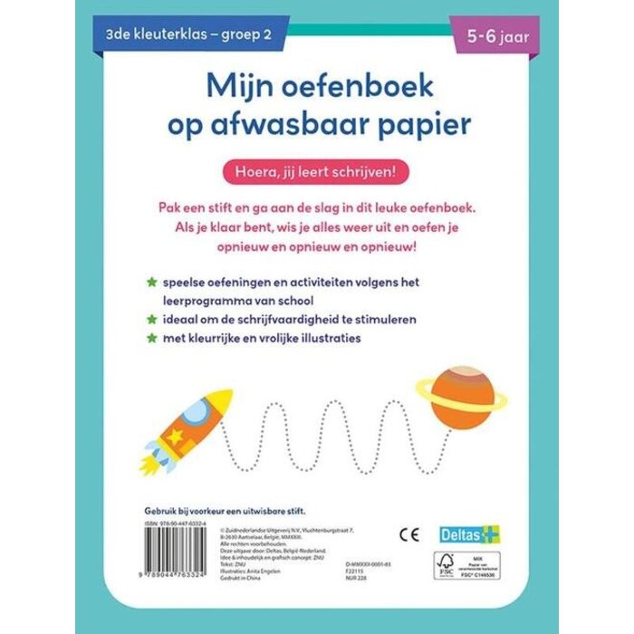 Deltas Mijn oefenboek op afwasbaar papier - leuke schrijfspelletjes (5-6 jaar, groep 2)