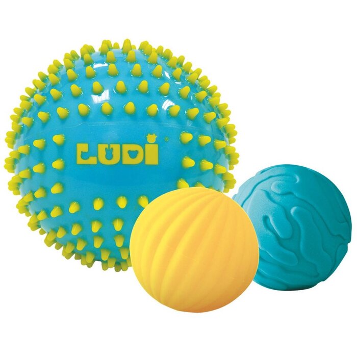 Ludi Sensorische ballen - 2 ballen 8 cm, 1 bal 15 cm, blauw
