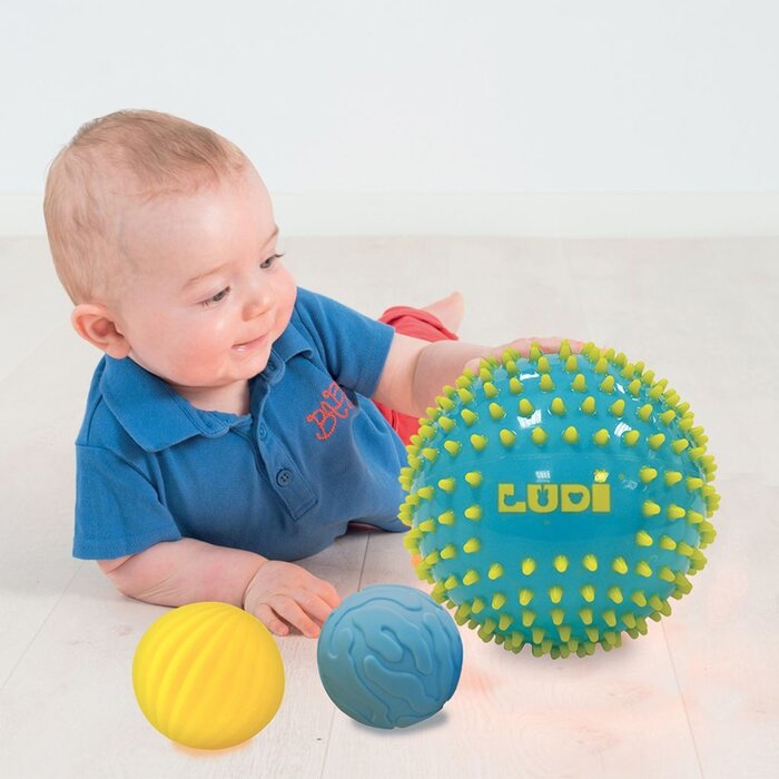 Ludi Sensorische ballen - 2 ballen 8 cm, 1 bal 15 cm, blauw