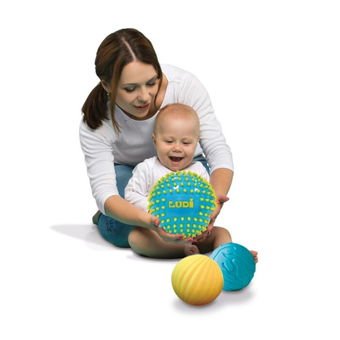 Ludi Sensorische ballen - 2 ballen 8 cm, 1 bal 15 cm, blauw