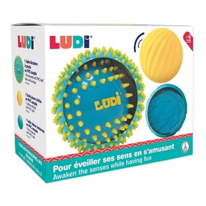 Ludi Sensorische ballen - 2 ballen 8 cm, 1 bal 15 cm, blauw