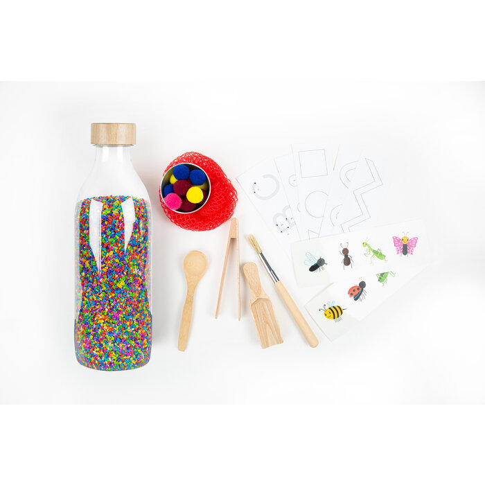 Petit Boum sensorische grote fles met rijst en accessoires