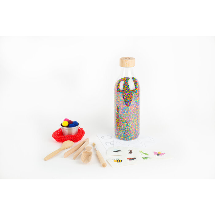 Petit Boum sensorische grote fles met rijst en accessoires
